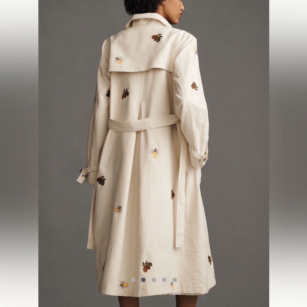 NWT Anthropologie Maeve Bumble Bee Embroidered Trench Coat